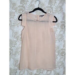 TINLEY ROAD 100% SILK CAP SLEEVE IVORY BLUSH SHELL TOP sz XS EUC CASUAL WORK